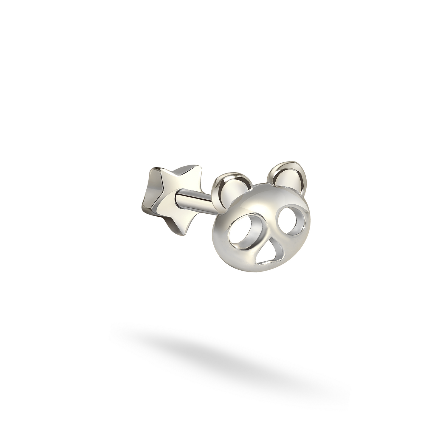 Cute Bear Head Flatback Ear Piercing 14K Gold