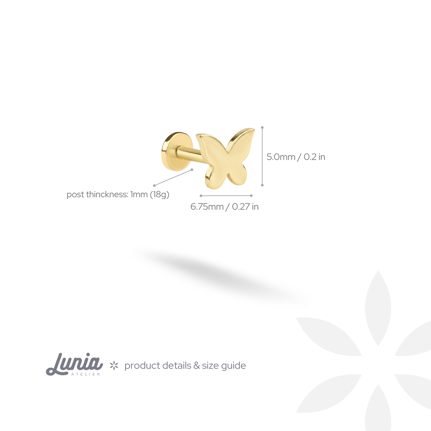 Cute Butterfly Flatback Ear Piercing 14K Gold / Silver