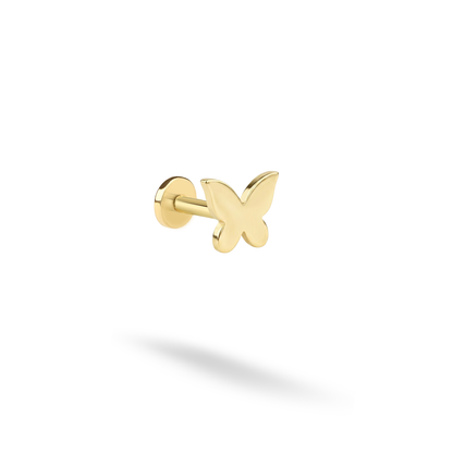 Cute Butterfly Flatback Ear Piercing in 14K Gold or Silver. Nickel free butterfly stud inspired by nature, perfect for animal piercing lovers.