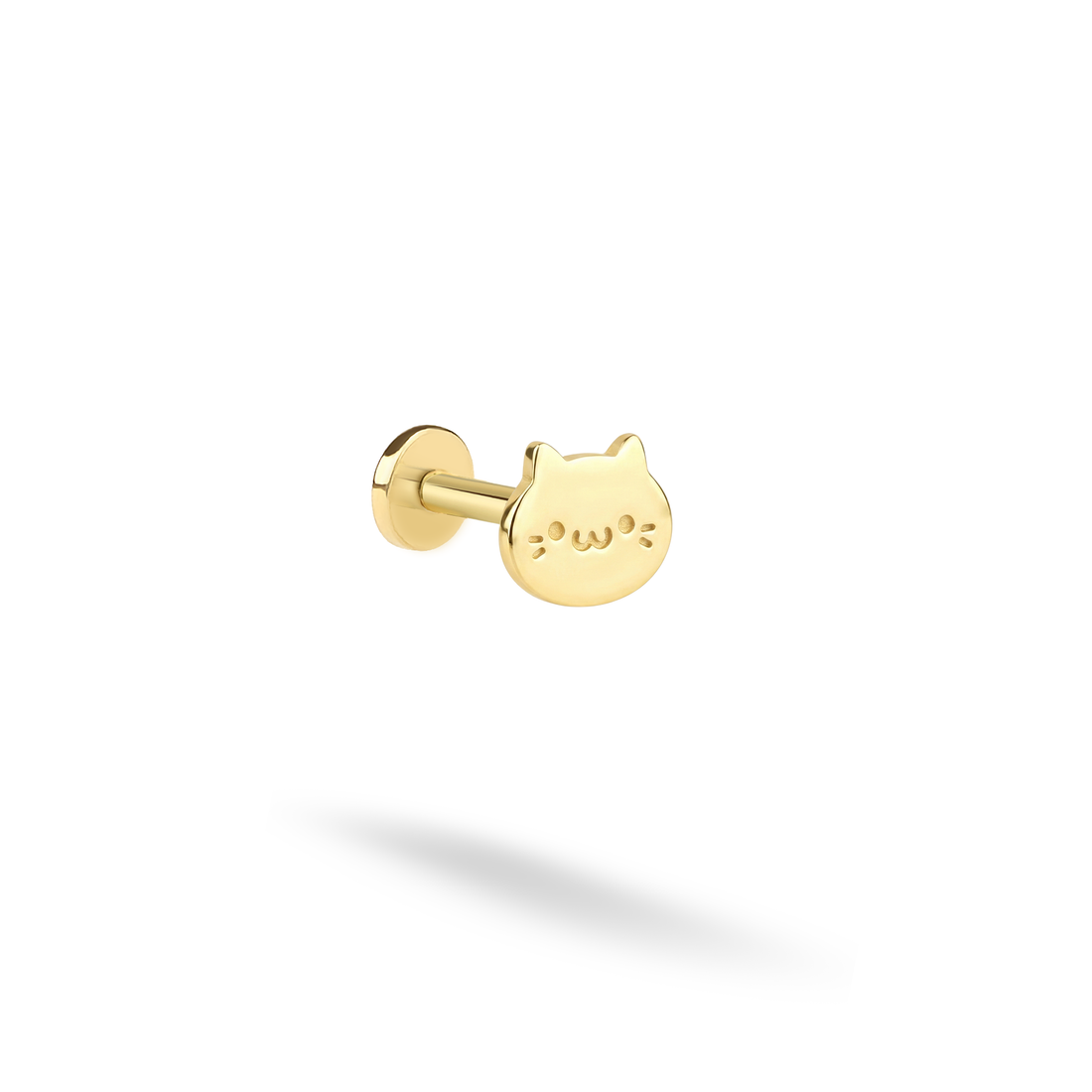 Cute Cat Flatback Ear Piercing 14K Gold / Silver, hand crafted kitten piercing with a comfortable flatback design for everyday wear and style.
