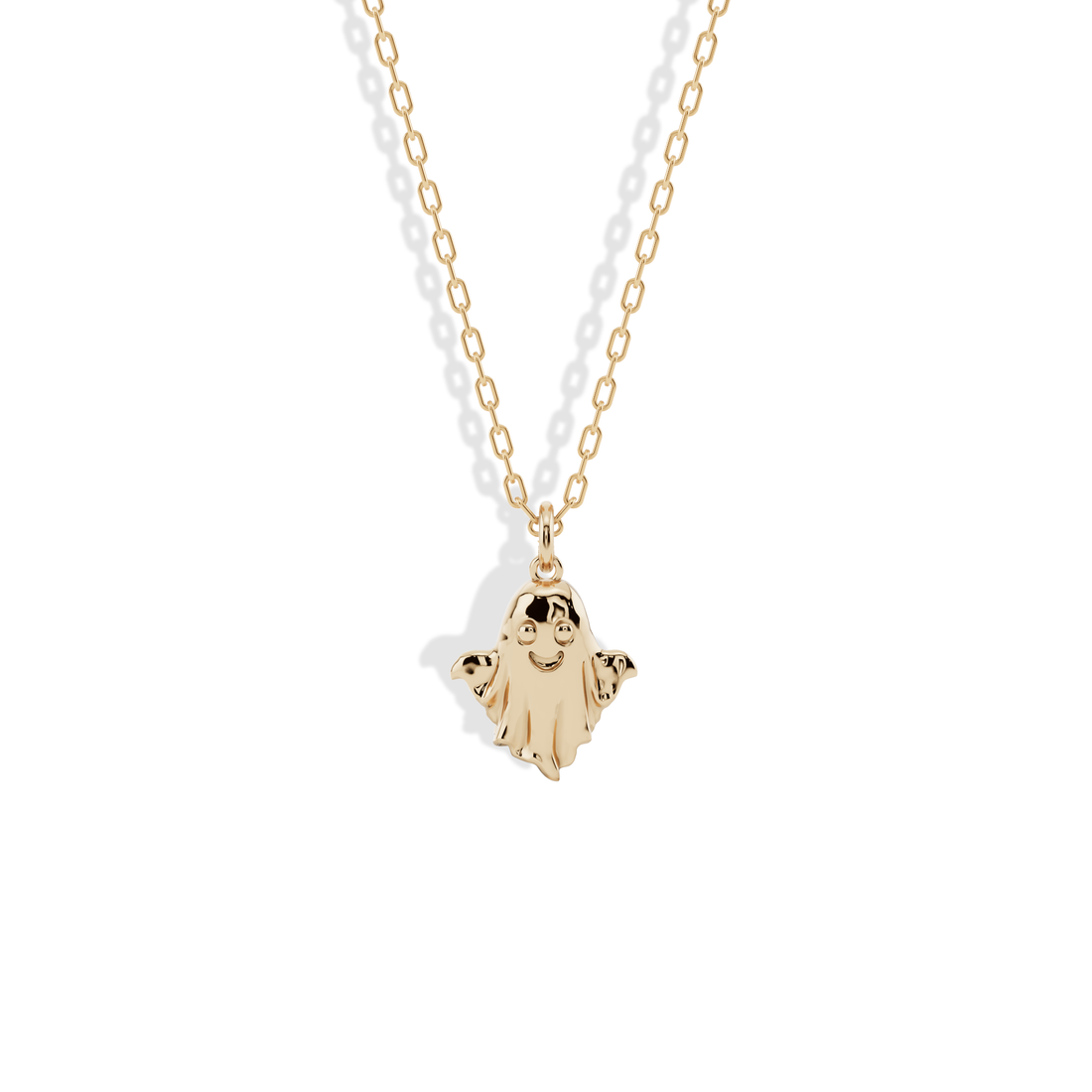 Cute Ghost Halloween Pendant Necklace 14K Gold ghost necklace in gold finish