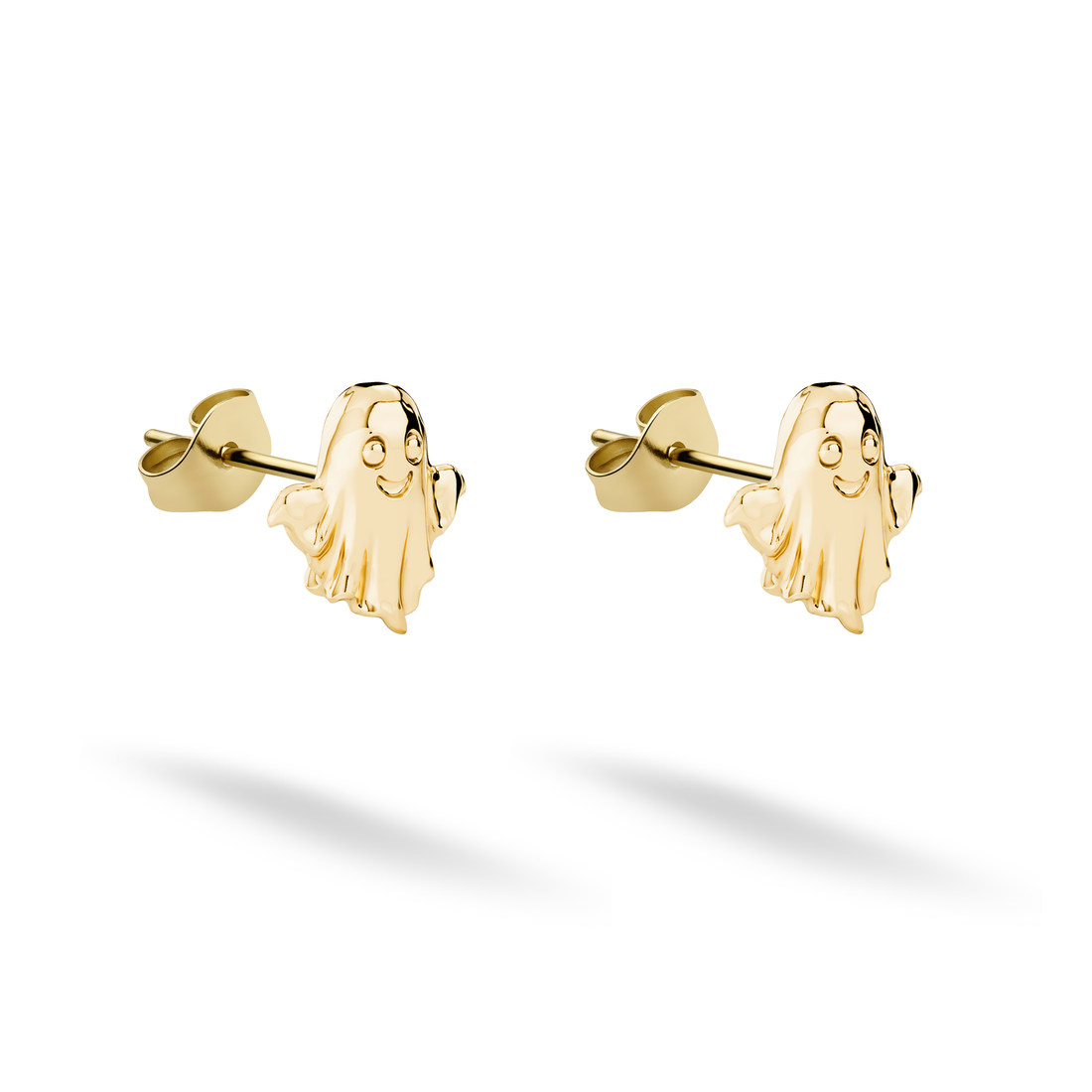 Cute Ghost Halloween Stud Earrings 14K Gold / Silver. Hand crafted, nickel free ghost earrings—perfect cute ghost earring style for Halloween looks.