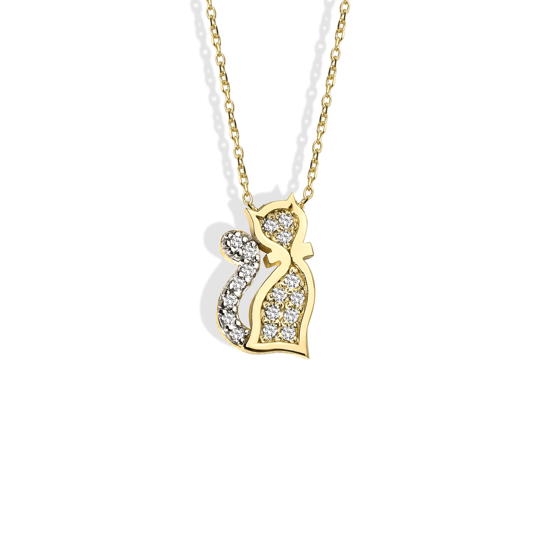 Cute Stone Cat Necklace 14K Gold / Silver with sparkling kitten design, hand crafted animal necklace for pet lovers