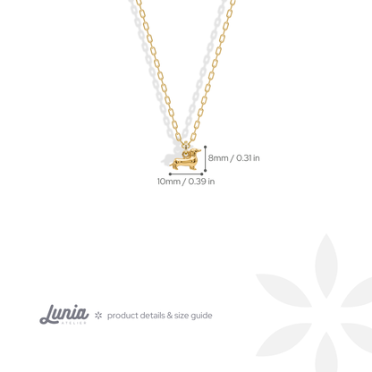 Doxie pendant proportions shown at 10 mm long and 8 mm high