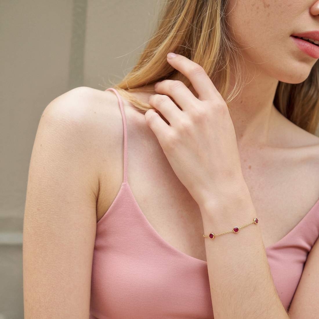 Dainty Custom Birthstone Gemstone Bracelet 14K Gold / Silver