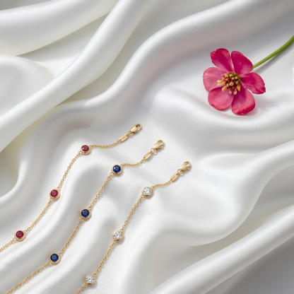 Dainty Custom Birthstone Gemstone Bracelet 14K Gold / Silver