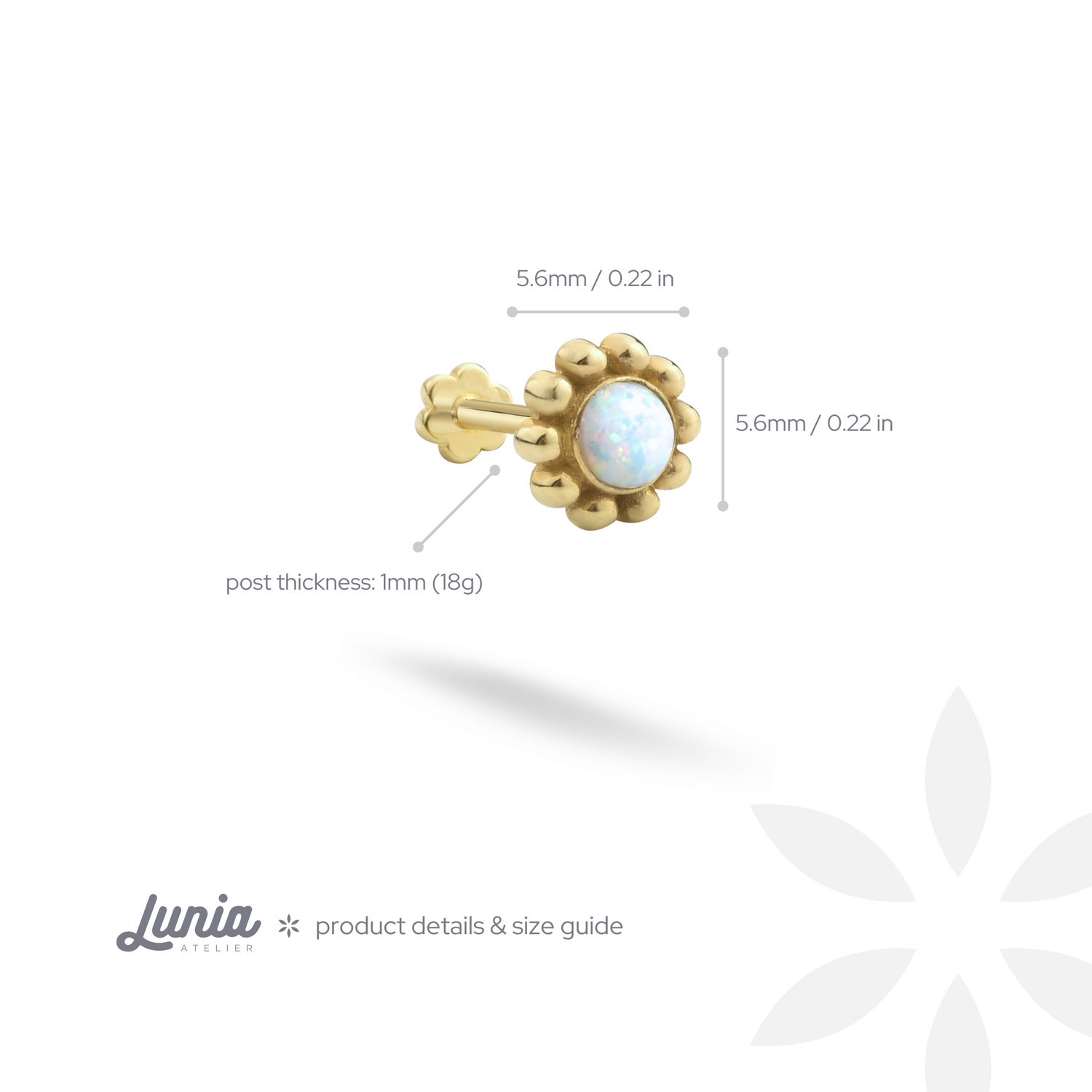 Daisy Blossom Flatback Ear Piercing 14K Gold with CZ Stone