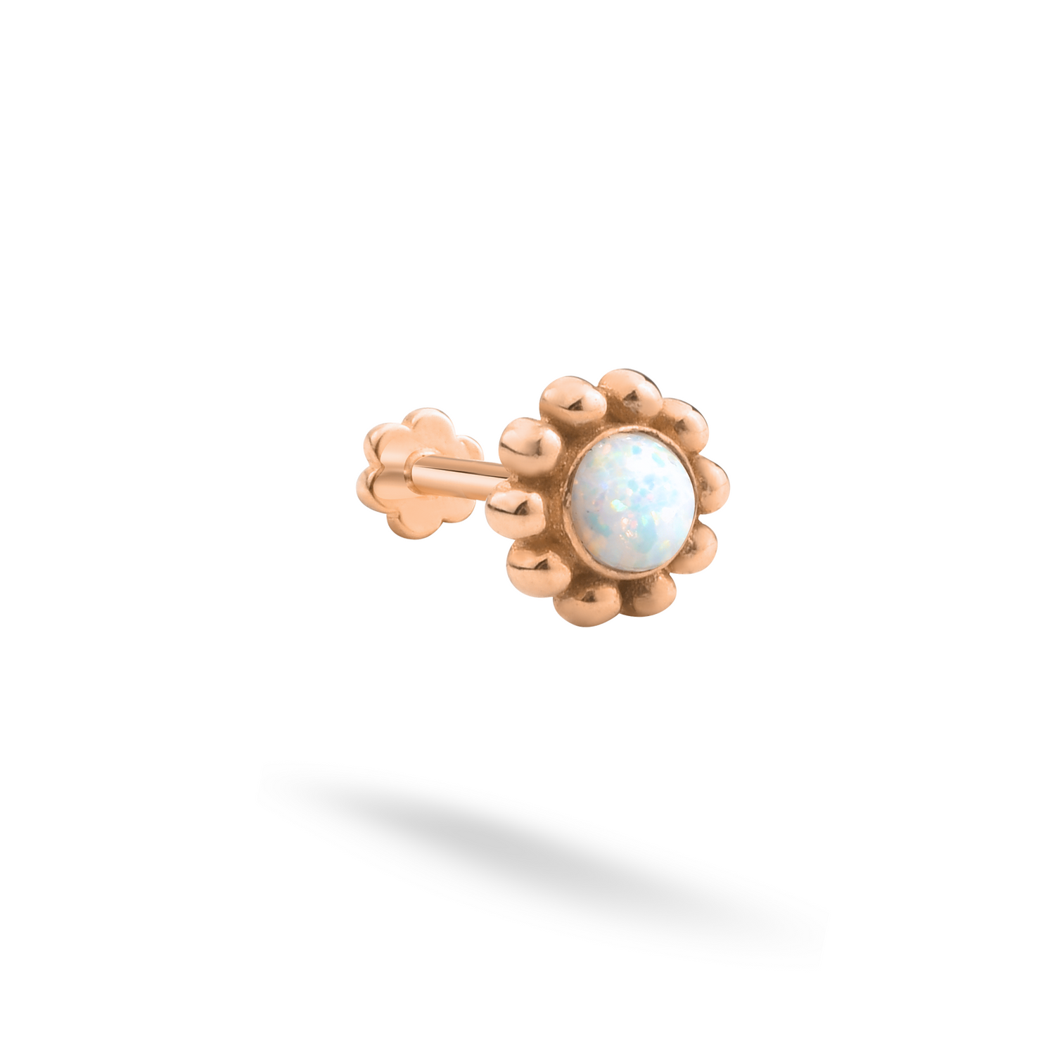 Daisy Blossom Flatback Ear Piercing 14K Gold with CZ Stone