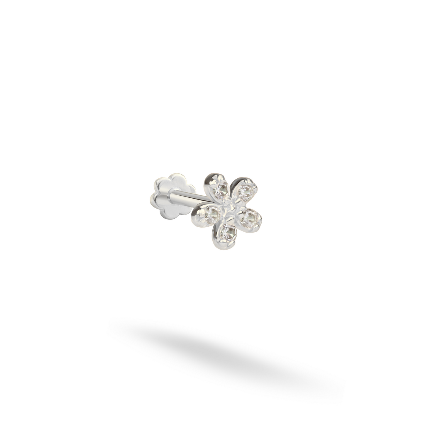 Daisy Flatback Ear Piercing 14K Gold with CZ Stone