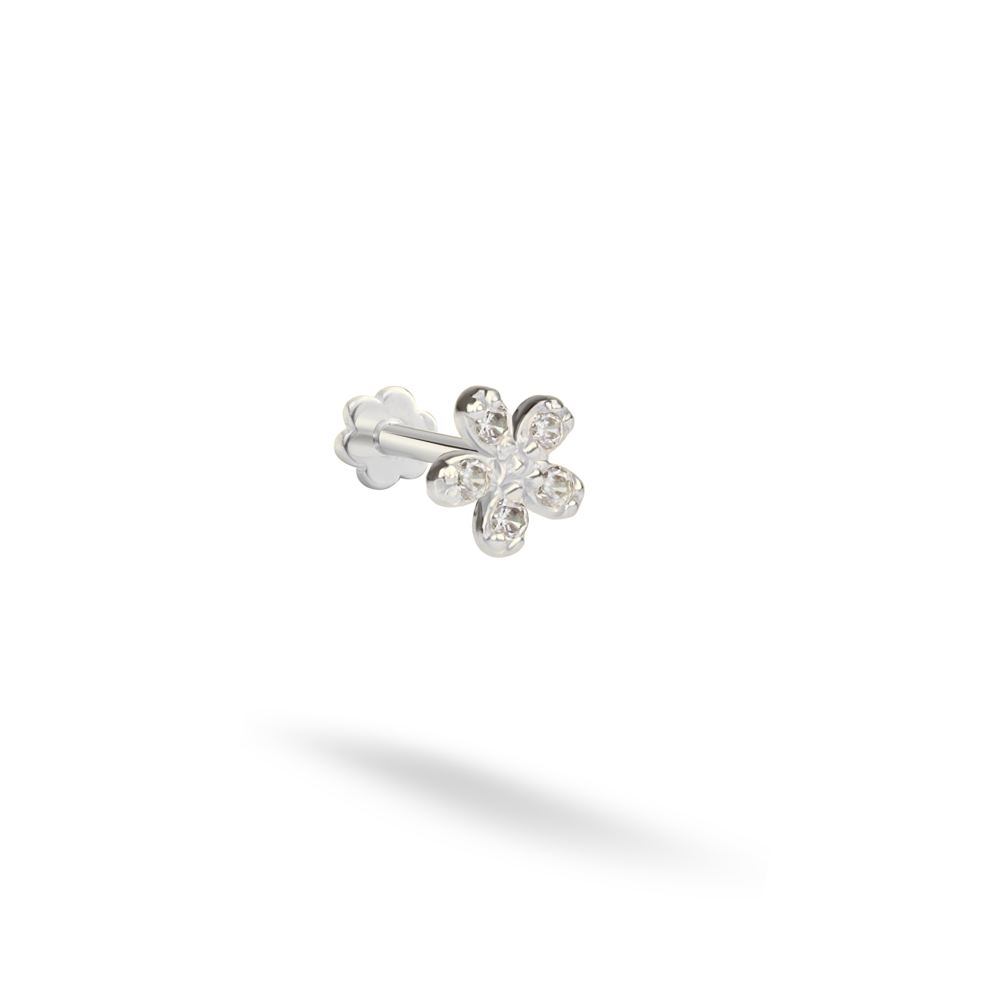 Daisy Flatback Ear Piercing 14K Gold with CZ Stone