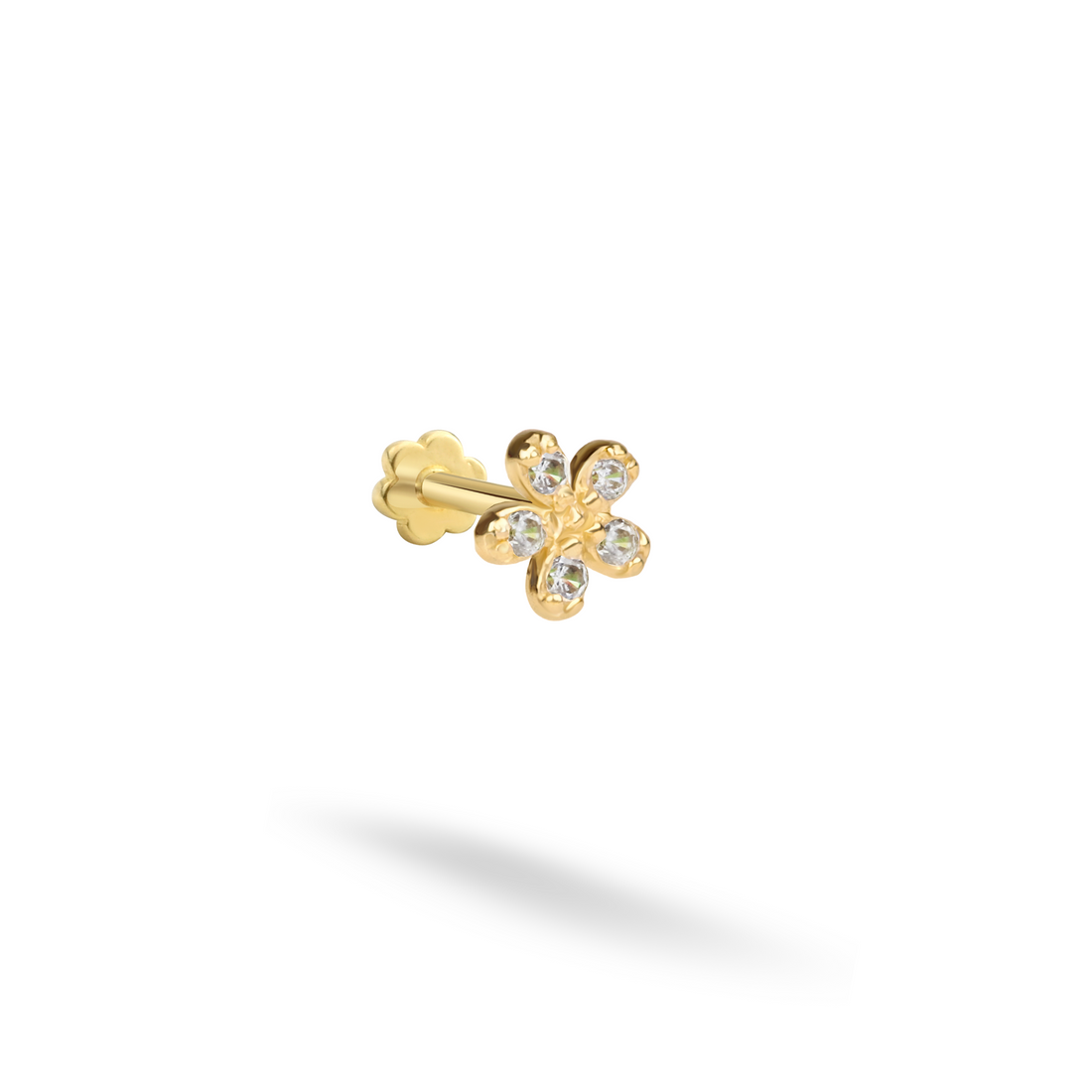 14K Gold Flatback Ear Piercing with Daisy and CZ