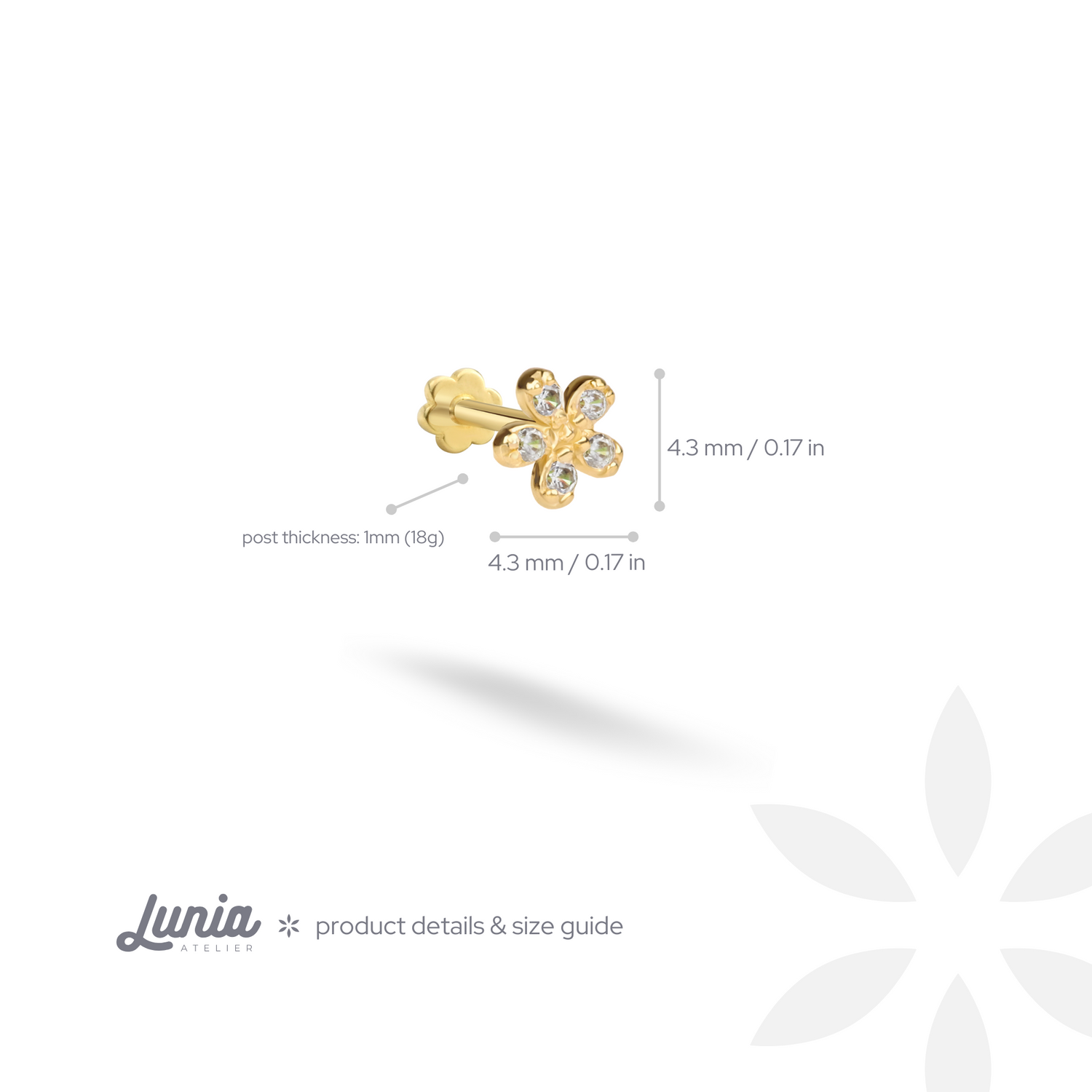 Daisy Flatback Ear Piercing 14K Gold with CZ Stone