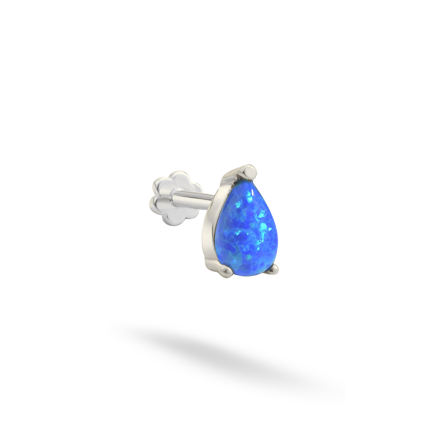 Dark Blue Drop Flatback Ear Piercing 14K Gold with CZ Stone