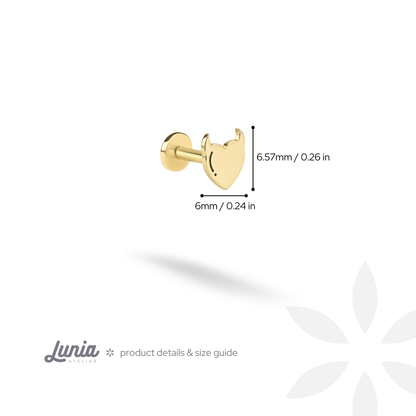 Devil Heart Flatback Ear Piercing 14K Gold / Silver
