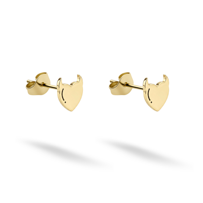 Devil Heart Stud Earrings 14K Gold / Silver, featuring playful devil studs and romantic heart details. A unique choice for everyday devil jewelry.