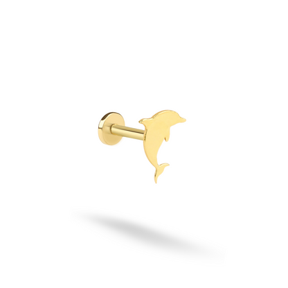 Ocean-Inspired Dolphin Flatback Stud 14K Gold