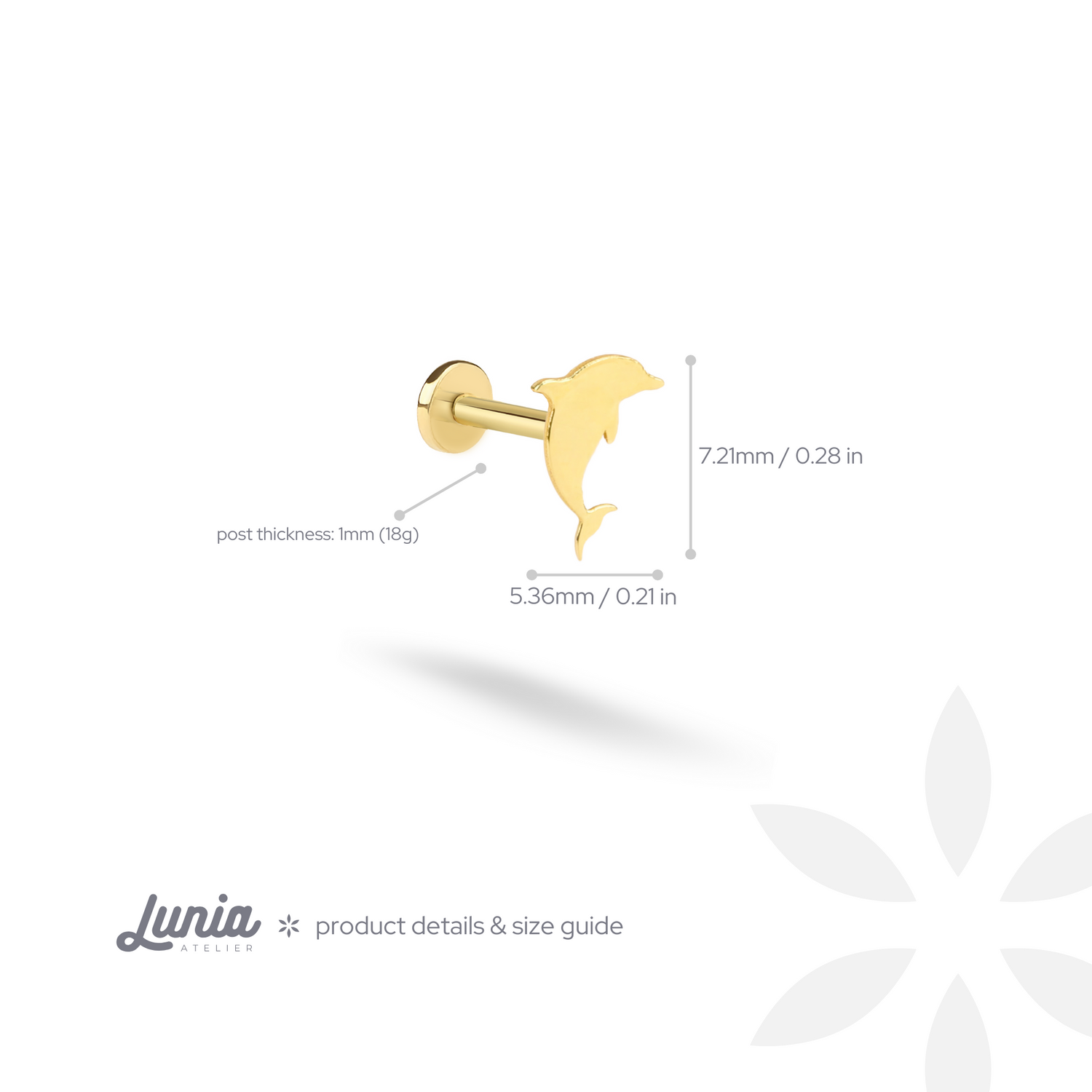 Dolphin Flatback Ear Piercing 14K Gold