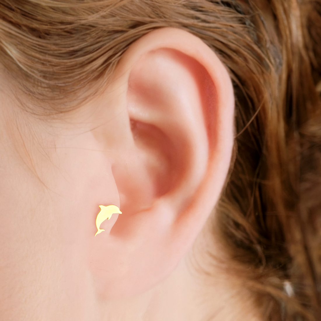 Ocean-Inspired Dolphin Flatback Stud 14K Gold