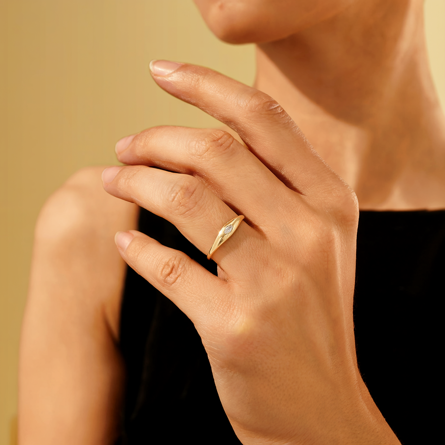 14K Gold Dome Ring with Small Diamond