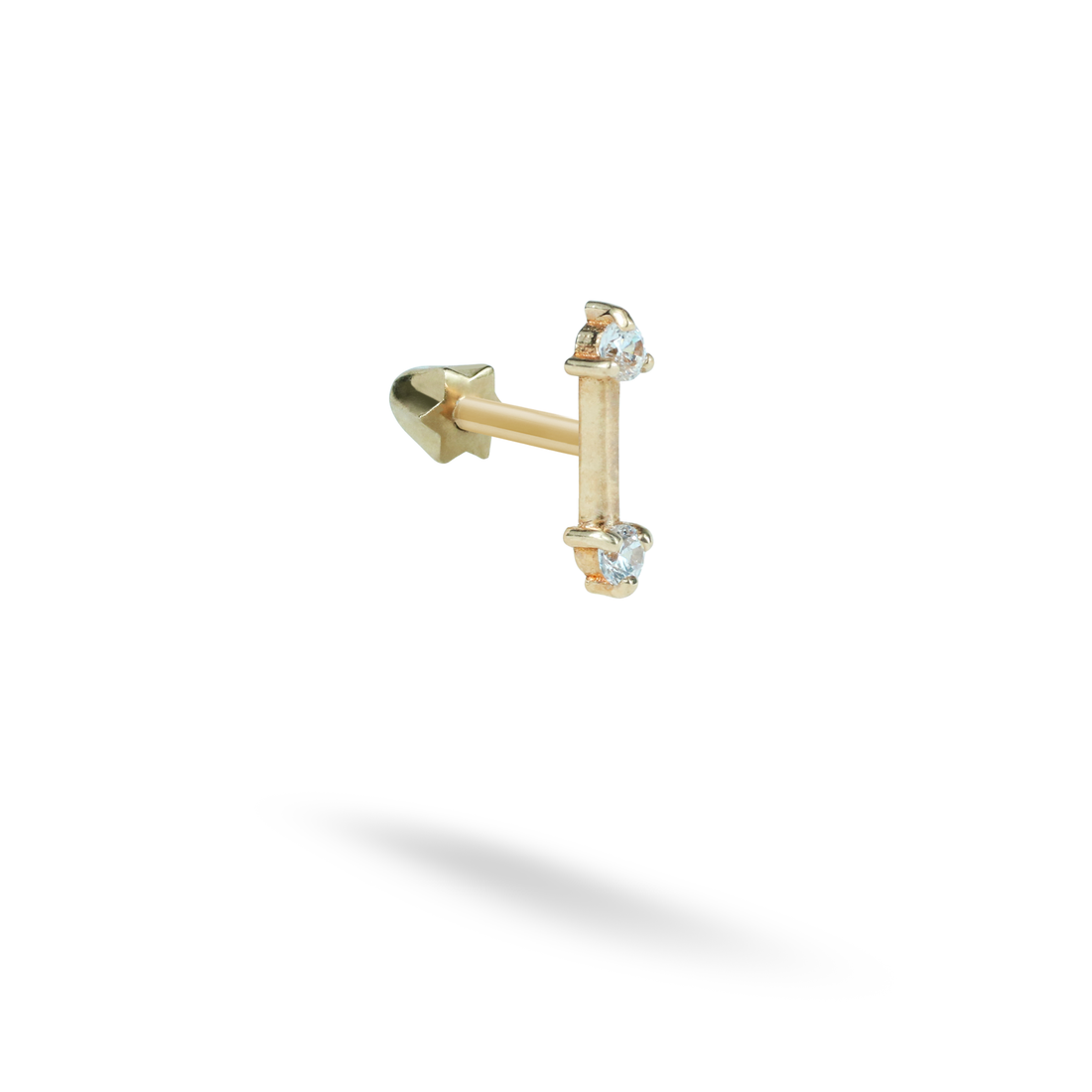 Double Arrow Flatback Ear Piercing 14K Gold with CZ Stone