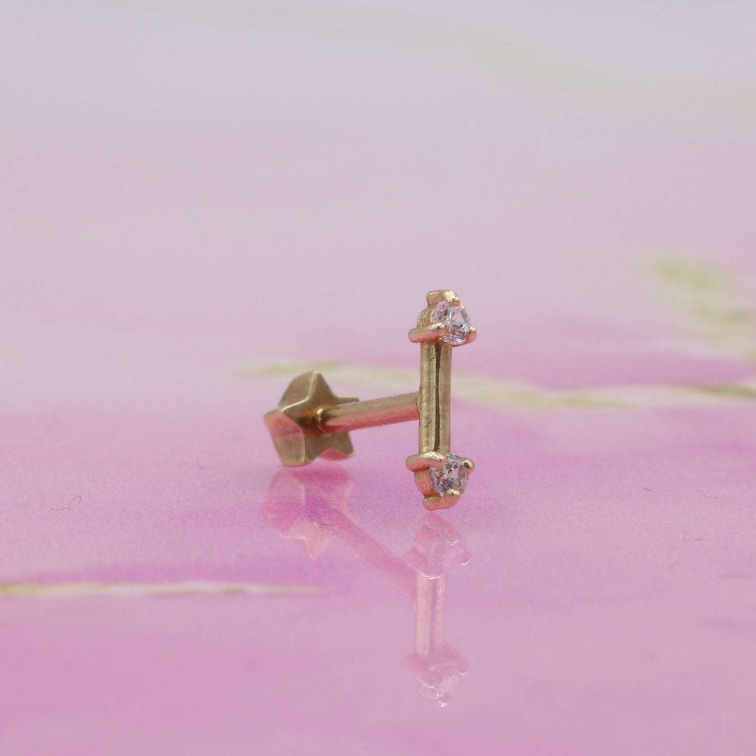 Double Arrow Flatback Ear Piercing 14K Gold with CZ Stone