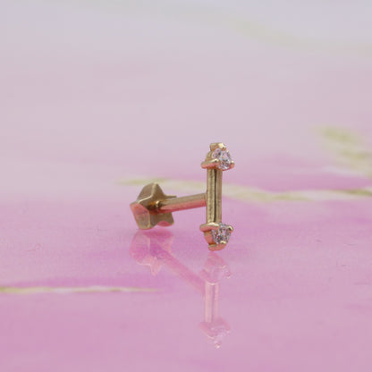 Double Arrow Flatback Ear Piercing 14K Gold with CZ Stone