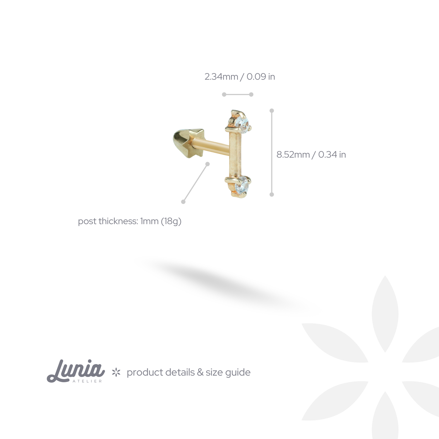 Double Arrow Flatback Ear Piercing 14K Gold with CZ Stone