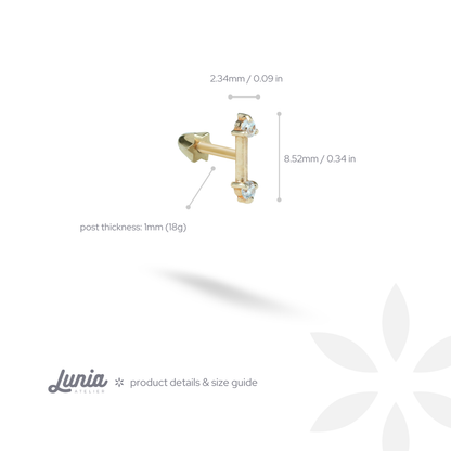 Double Arrow Flatback Ear Piercing 14K Gold with CZ Stone