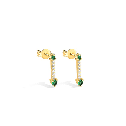 Double Arrow Green Diamond Earrings 14K Gold