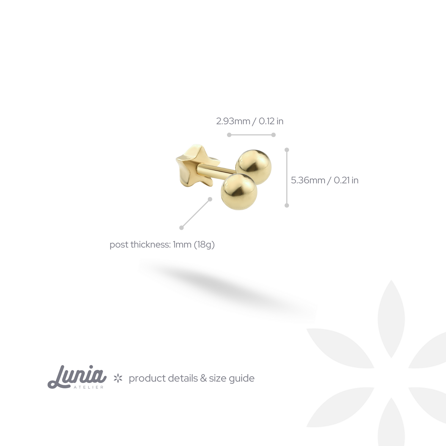 Double Ball Flatback Ear Piercing 14K Gold