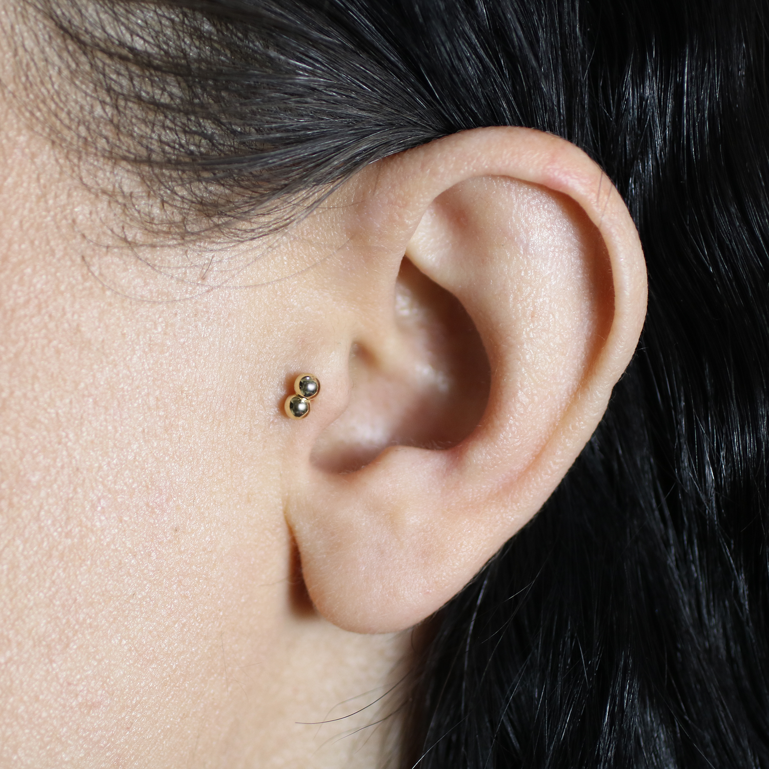Twin Sphere Flatback Ear Piercing 14K Gold