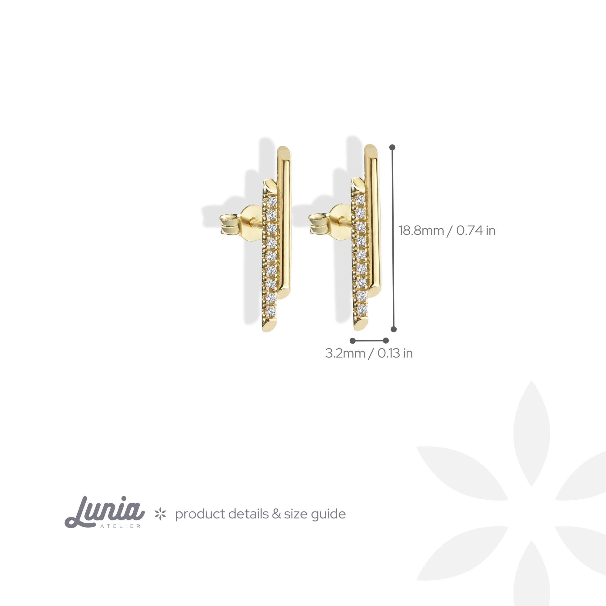 Double Bar Stud 14K Gold Diamond Earrings / Silver