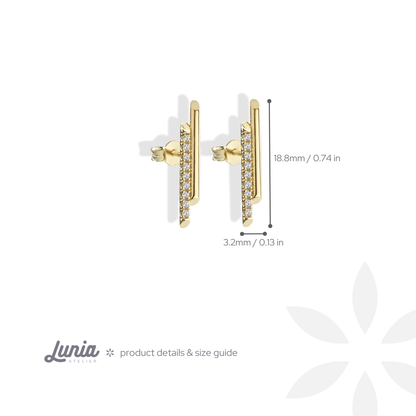 Double Bar Stud 14K Gold Diamond Earrings / Silver