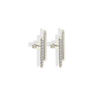 Double Bar Stud 14K Gold Diamond Earrings / Silver