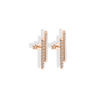 Double Bar Stud 14K Gold Diamond Earrings / Silver