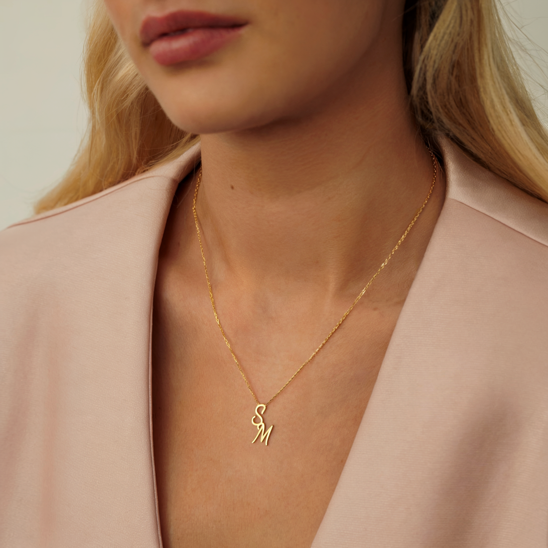 Double Initial Custom Two Letters Necklace 14K Gold