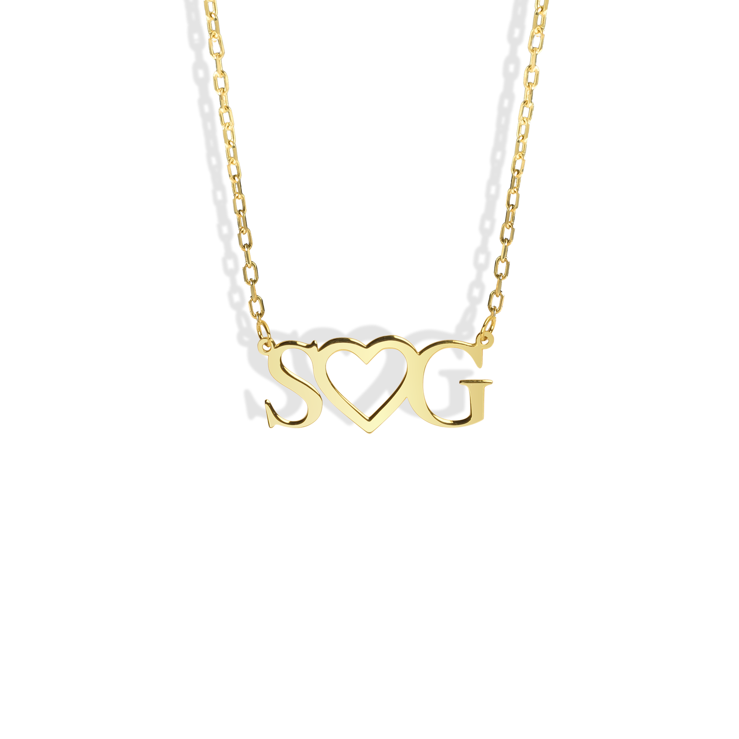 Double Initial Heart Letter Personalized Love Custom Necklace 14K Gold