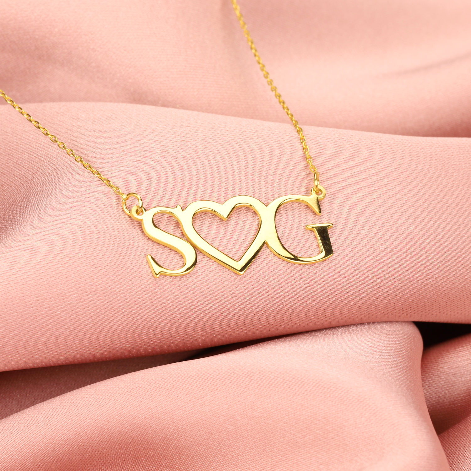 Double Initial Heart Letter Personalized Love Custom Necklace 14K Gold