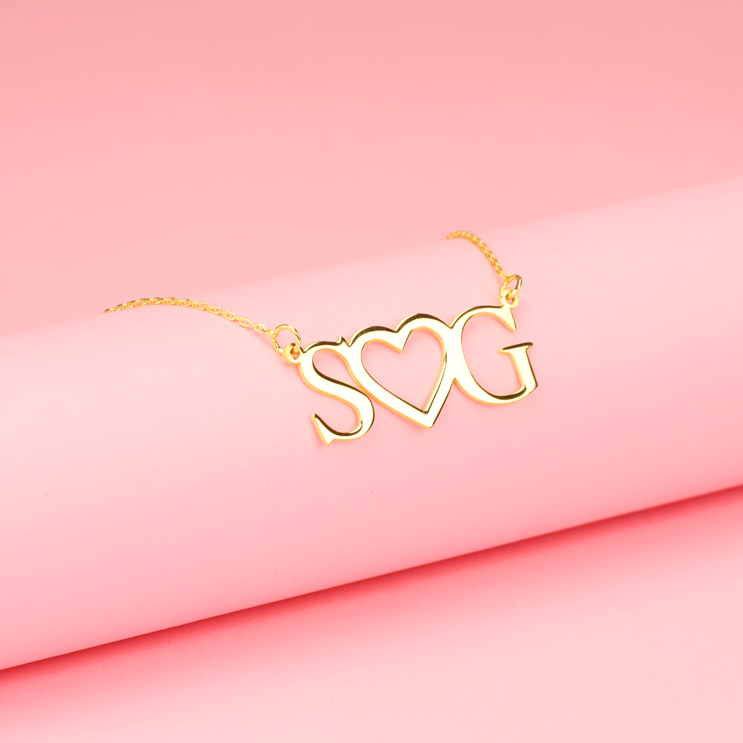 Double Initial Heart Letter Personalized Love Custom Necklace 14K Gold