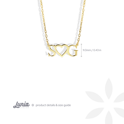 Double Initial Heart Letter Personalized Love Custom Necklace 14K Gold