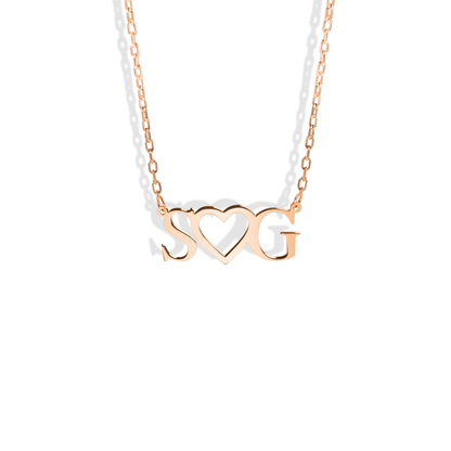 Double Initial Heart Letter Personalized Love Custom Necklace 14K Gold