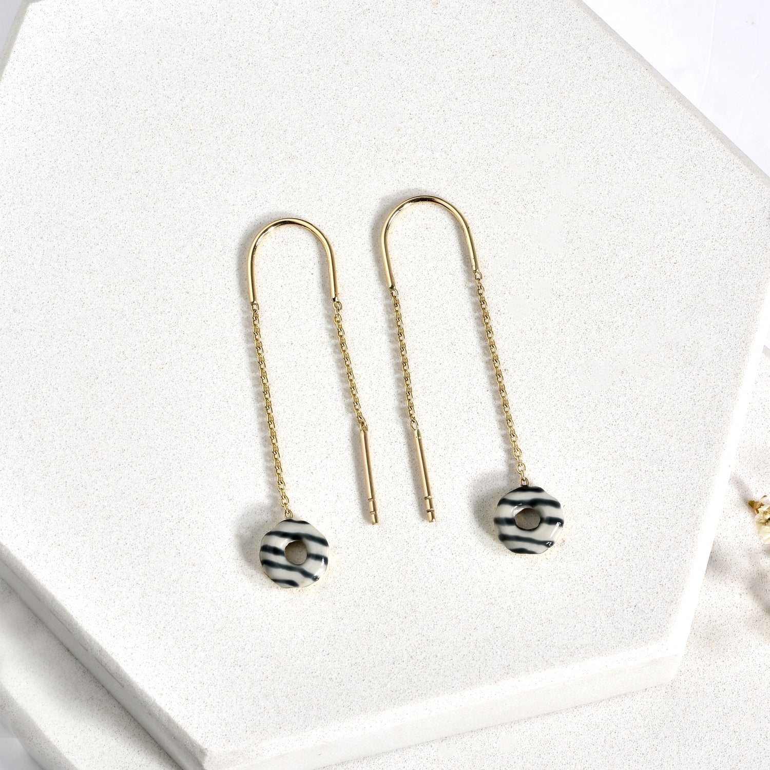 Doughnut Ear Threader Earrings 14k Gold