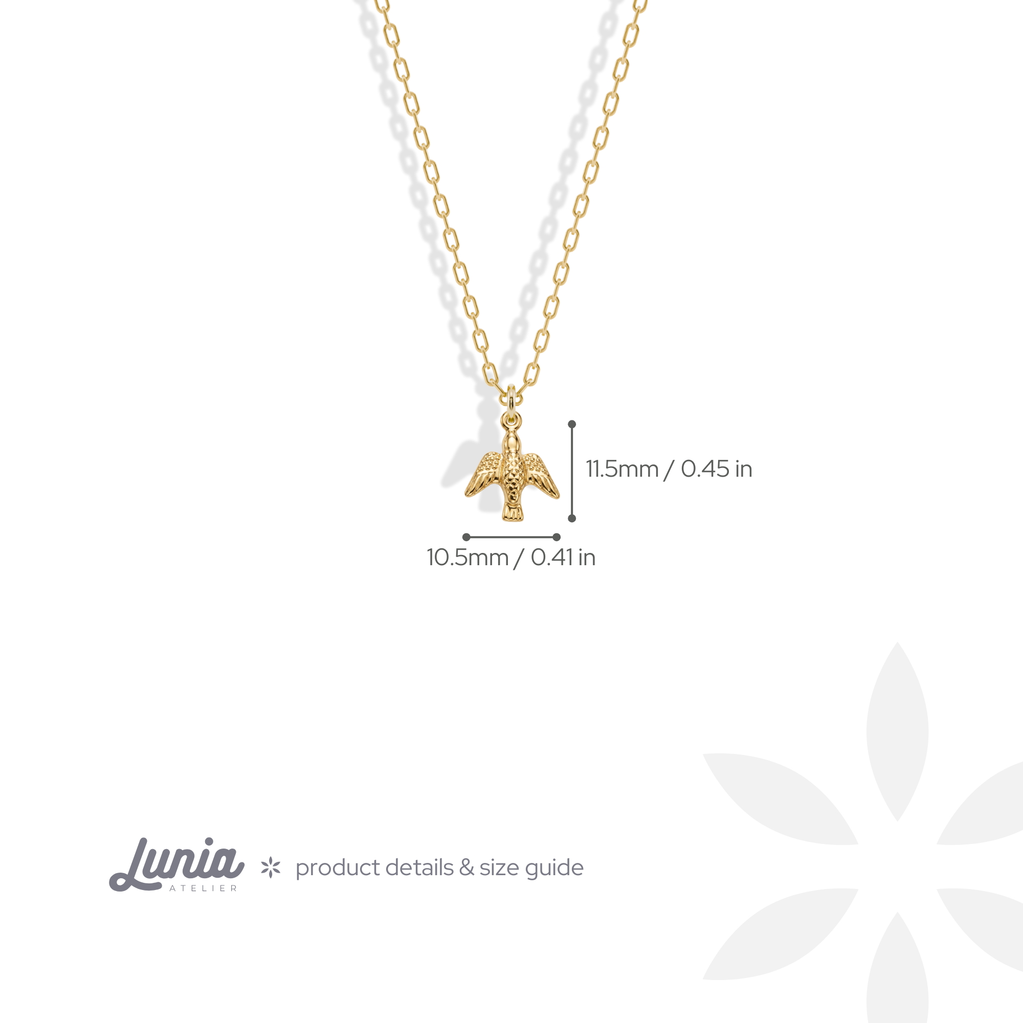 Dove Bird Pendant Necklace 14K Gold