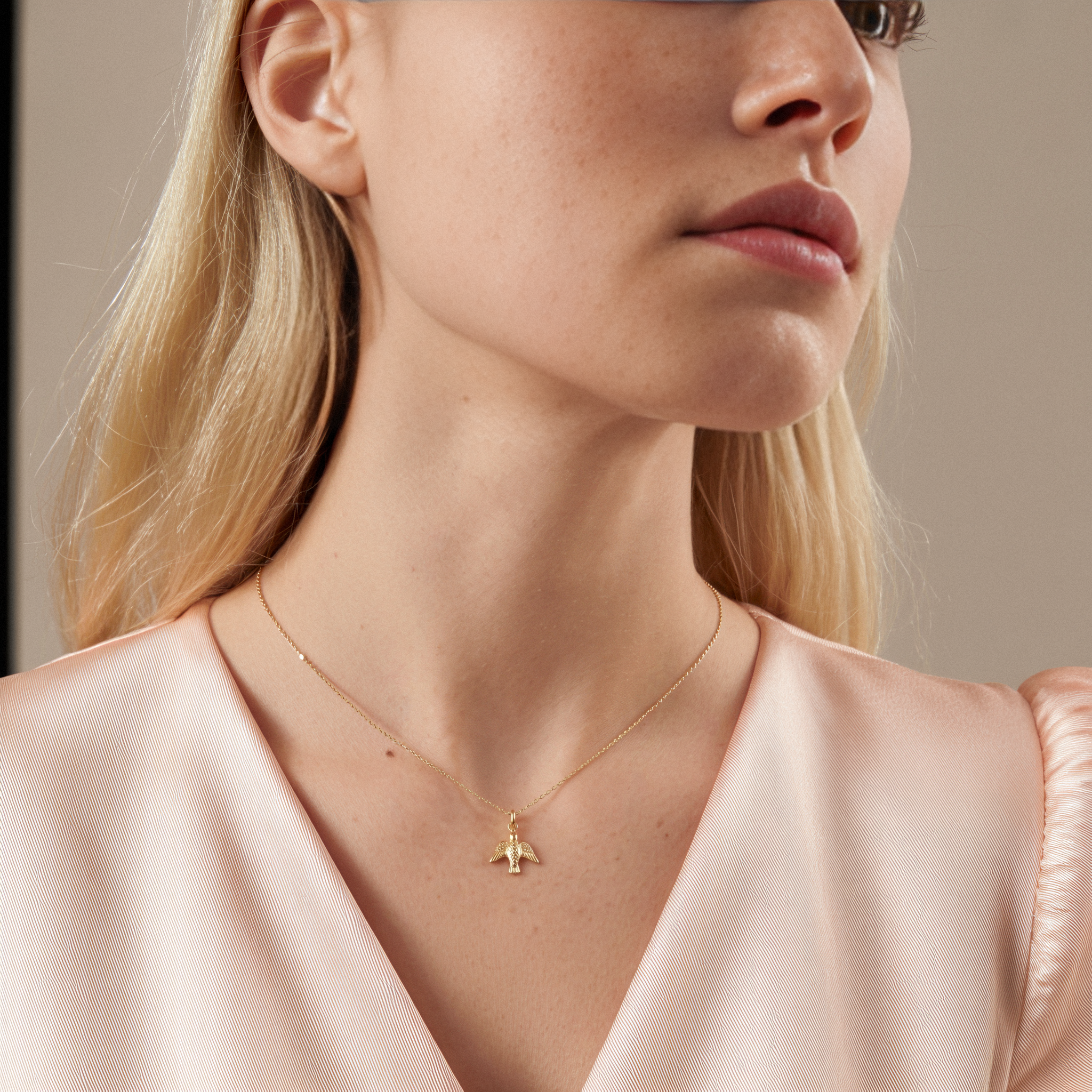 Dove Bird Pendant Necklace 14K Gold