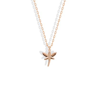 Rose gold gives the patterned dragonfly wings a soft copper glow