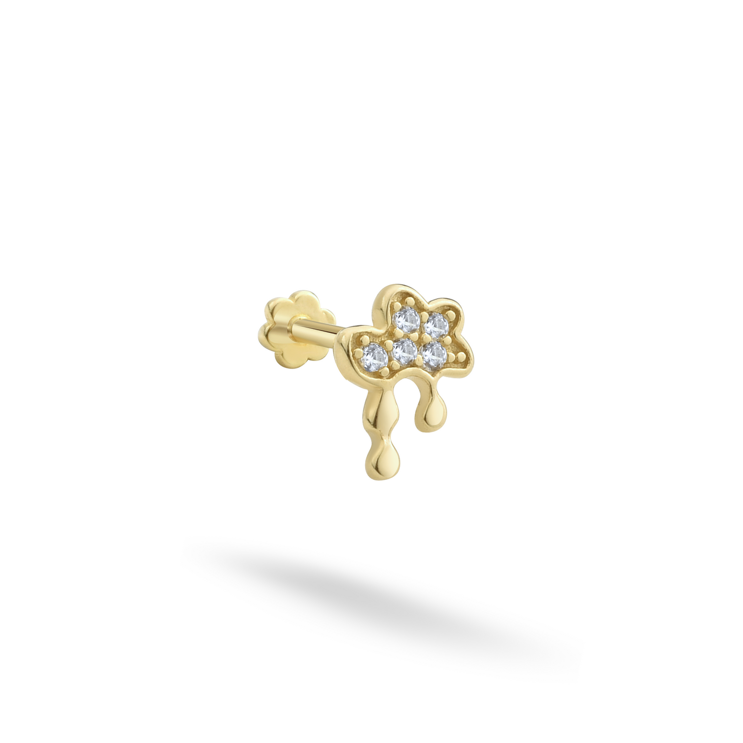 Dripping Cloud Flatback Ear Piercing 14K Gold with CZ Stone