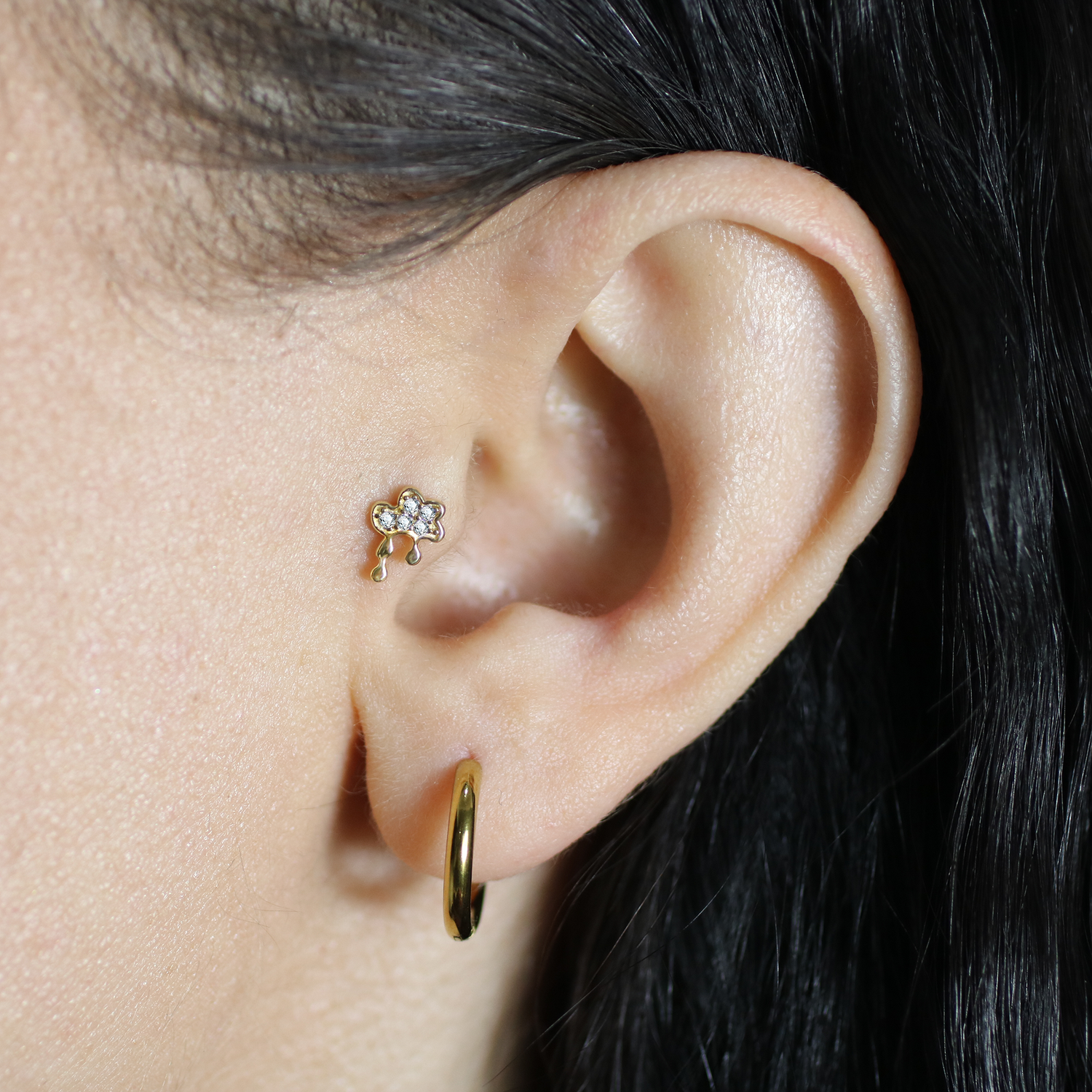 Raindrop Cloud Flatback Ear Piercing 14K Gold with CZ Stone