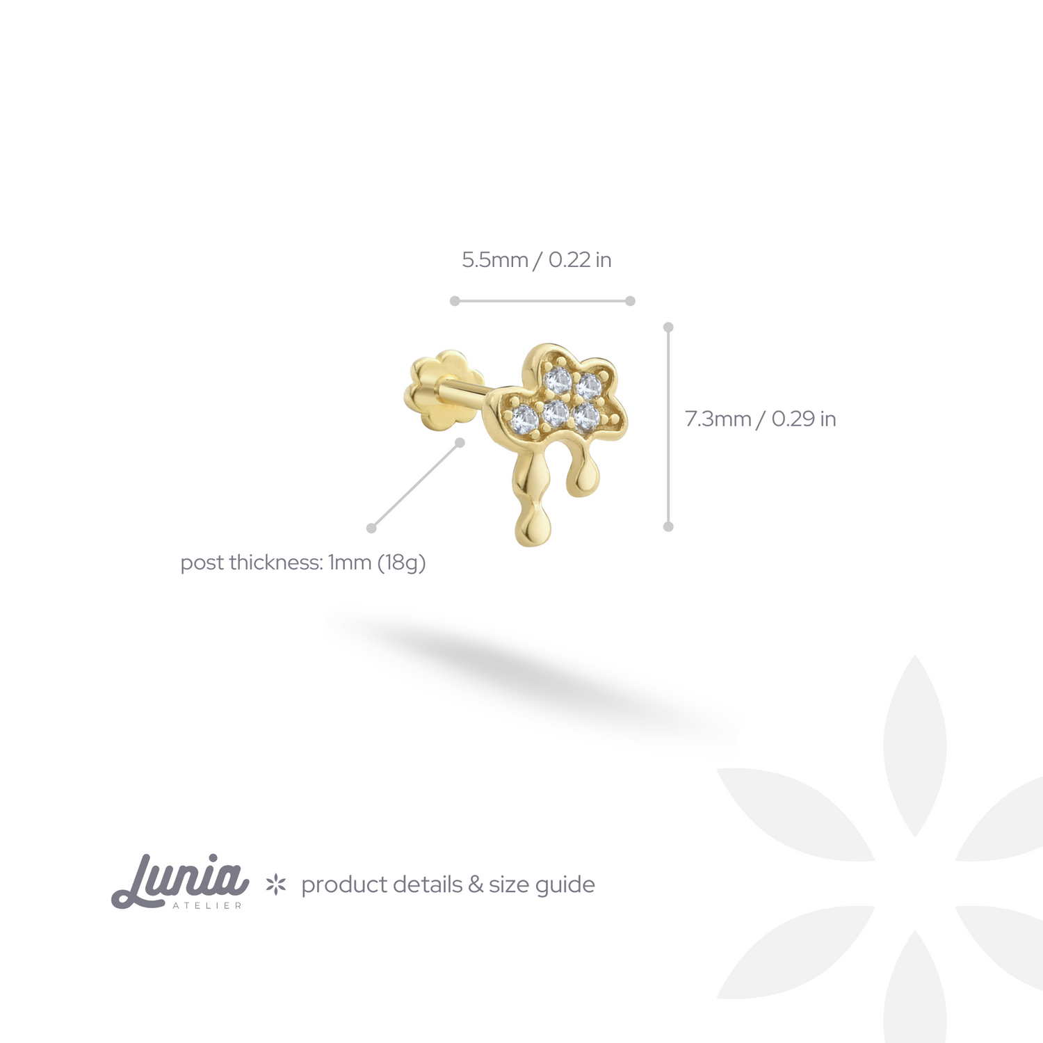 Dripping Cloud Flatback Ear Piercing 14K Gold with CZ Stone