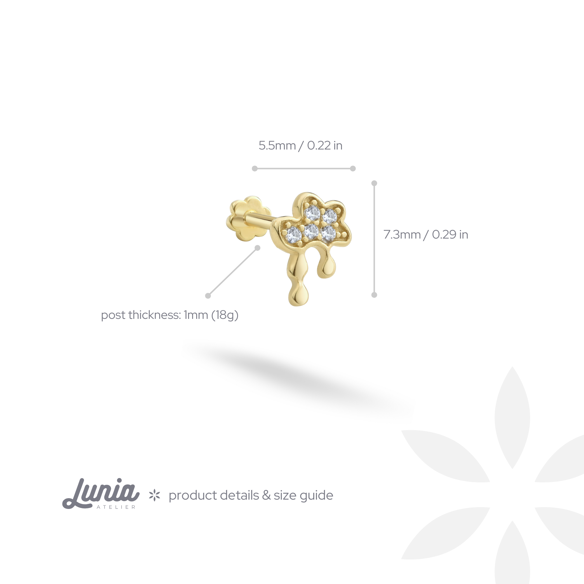 Dripping Cloud Flatback Ear Piercing 14K Gold with CZ Stone