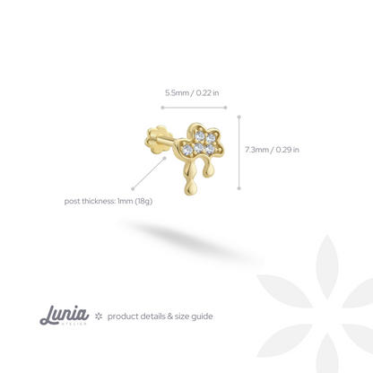 Dripping Cloud Flatback Ear Piercing 14K Gold with CZ Stone